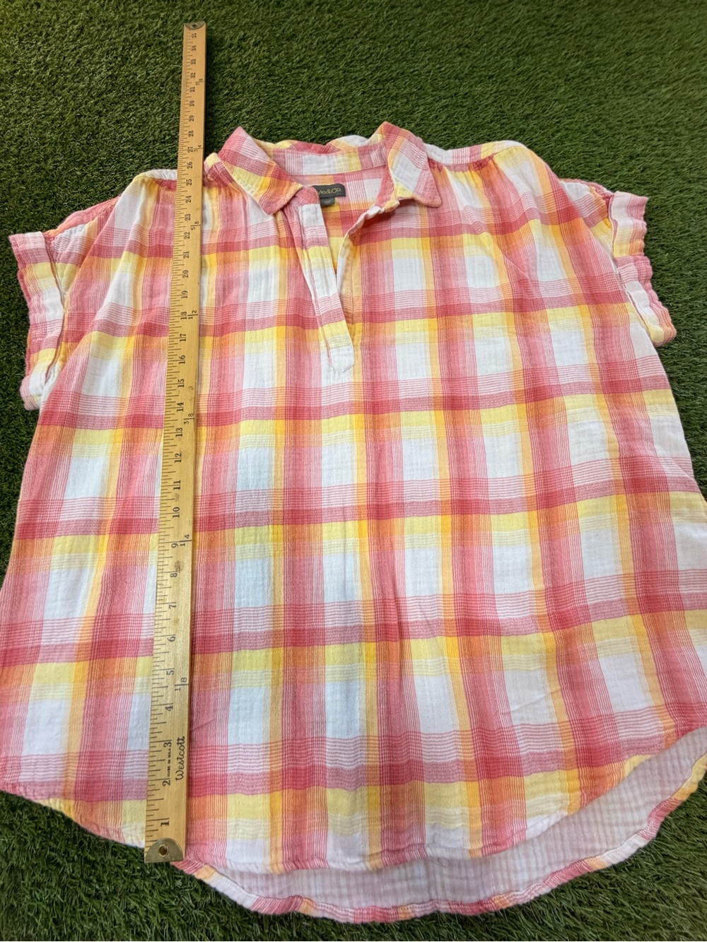 Style & Co. Pink Yellow Plaid Lightweight Women's Blouse